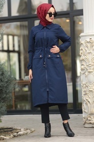 Bleu Marin - Neva Style - Manteau Hijab - 5677L - Thumbnail