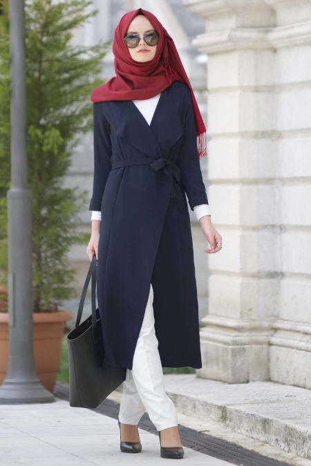 Bleu Marin - Neva Style - Manteau Hijab 6128L