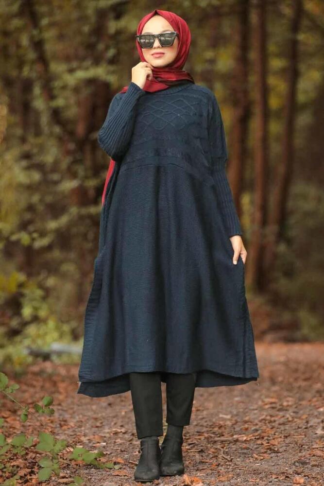 Bleu Marin -Neva Style - Poncho en tricot hijab - 6741L - 1