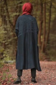 Bleu Marin -Neva Style - Poncho en tricot hijab - 6741L - Thumbnail