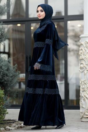 Bleu Marin - Neva Style - Robe En Velours Hijab - 1460L - 1