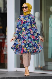 Bleu Marin-Neva Style-Tunique Hijab-21950L - Thumbnail
