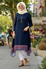 Bleu Marin - New Kenza Hijab Tunic 21520L - Thumbnail