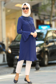 Bleu Marin- New Kenza - Tunique Hijab 2075L - Thumbnail
