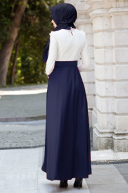 Bleu Marin - Tesettürlü Abiye Elbise - Robe de Soirée 2161L - Thumbnail