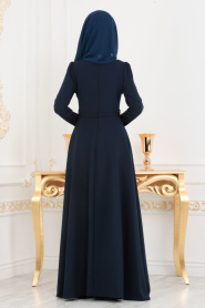 Bleu Marin-Tesettürlü Abiye Elbise - Robe de Soirée Hijab 36201L - Thumbnail