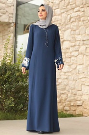 Bleu Marin - Tesettürlü Abiye Elbise - Robe de Soirée Hijab - 38960L - Thumbnail