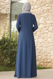 Bleu Marin - Tesettürlü Abiye Elbise - Robe de Soirée Hijab - 38960L - Thumbnail