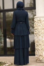 Bleu Marin - Tesettürlü Abiye Elbise - Robe de Soirée Hijab - 40191L - Thumbnail