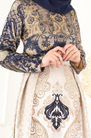 Bleu Marin - Tesettürlü Abiye Elbise - Robes de Soirée 31002L - Thumbnail