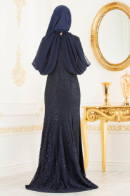 Bleu Marin - Tesettürlü Abiye Elbise - Robes de Soirée 31281L - Thumbnail