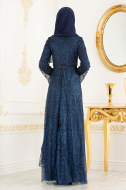 Bleu Marin - Tesettürlü Abiye Elbise - Robes de Soirée 3247L - Thumbnail