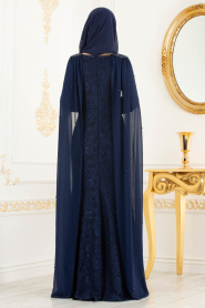 Bleu Marin - Tesettürlü Abiye Elbise - Robes de Soirée 3281L - Thumbnail