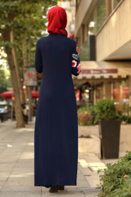 Bleu Marine Foncé - Nayla Collection - Robe Hijab 77950KL - Thumbnail