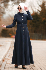 Bleu Marine Foncé - Nayla Collection - Robe quotidienne Hijab 8409KL - Thumbnail