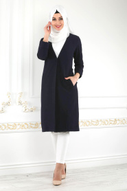 Bleu Marine Foncé - New Kenza - Manteau Hijab 49770KL - Thumbnail