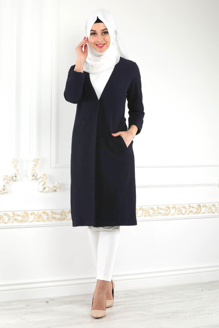 Bleu Marine Foncé - New Kenza - Manteau Hijab 49770KL