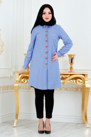 Bleu - Nayla Collection - Chemise Hijab 3030M - Thumbnail