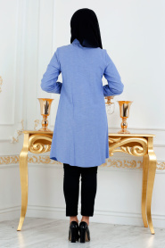 Bleu - Nayla Collection - Chemise Hijab 3030M - Thumbnail