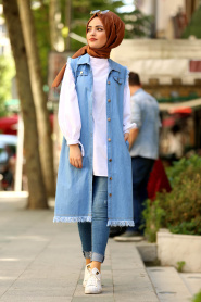 Bleu- Nayla Collection - Gilet Hijab 53660M - Thumbnail