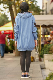 Bleu - Nayla Collection - Manteau Hijab 53790M - Thumbnail