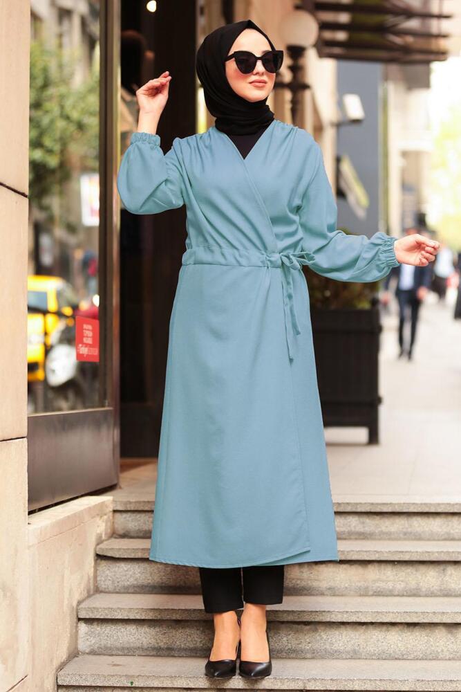 Bleu - Nayla Collection - Manteau Hijab 5466M - 1