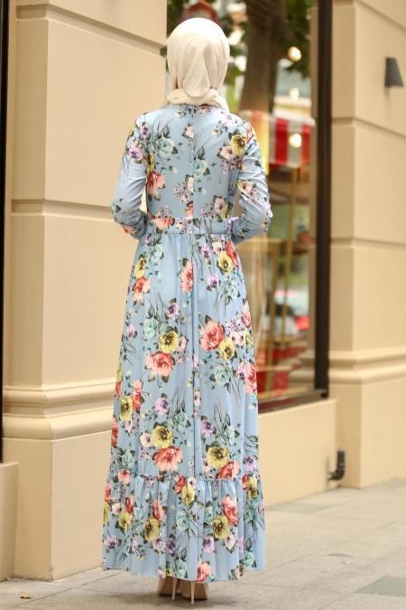 Bleu - Nayla Collection Robe Hijab 100389M - 2