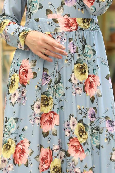 Bleu - Nayla Collection Robe Hijab 100389M - 3