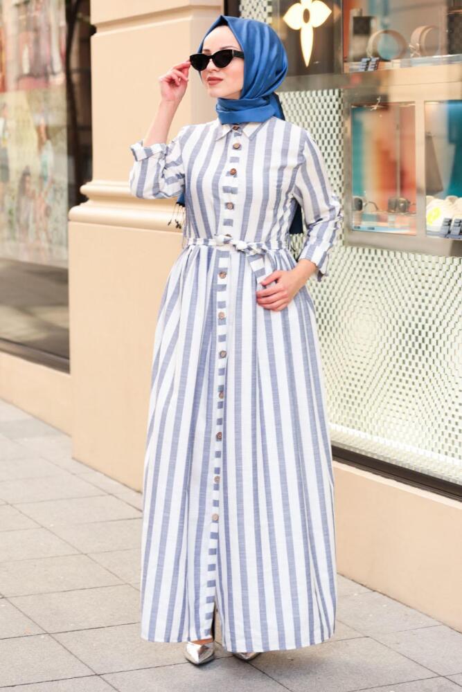 Bleu- Nayla Collection - Robe Hijab 162461M - 1