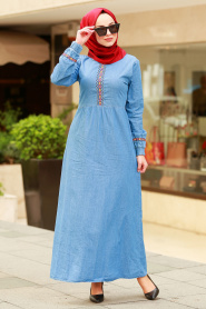 Bleu - Nayla Collection - Robe Hijab 1632M - Thumbnail