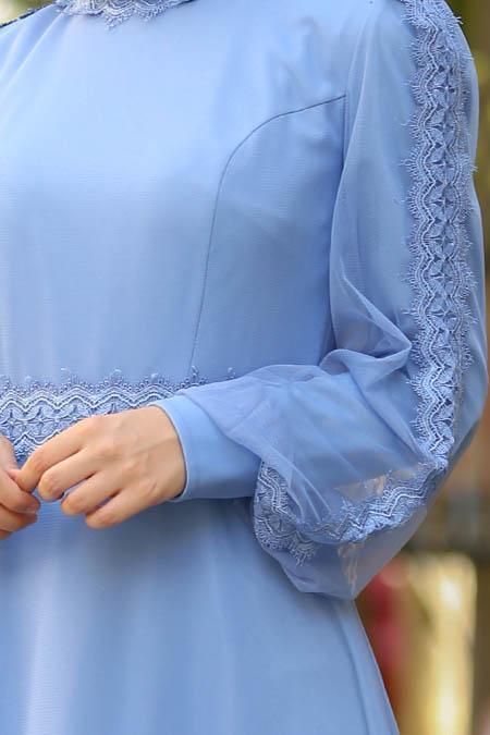 Bleu - Nayla Collection Robe Hijab 3708M - 2