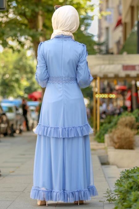 Bleu - Nayla Collection Robe Hijab 3708M - 3