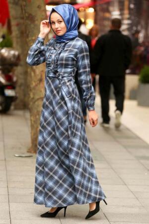 Bleu - Nayla Collection Robe Hijab 8364M - 1