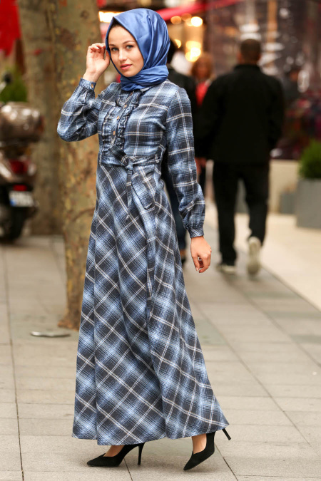 Bleu - Nayla Collection Robe Hijab 8364M