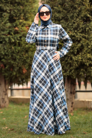 Bleu - Nayla Collection - Robe quotidienne Hijab 83430M - Thumbnail