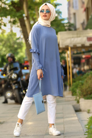 Bleu- Nayla Collection - Tunique Hijab 30110M - Thumbnail