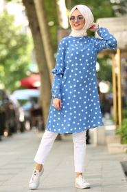 Bleu - Nayla Collection - Tunique Hijab 3011M - Thumbnail