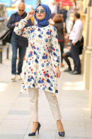 Bleu - Nayla Collection-Tunique Hijab 30613M - Thumbnail