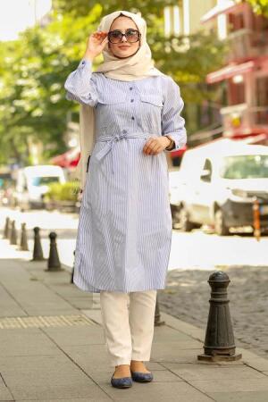 Bleu- Nayla Collection - Tunique Hijab 53730M - 1
