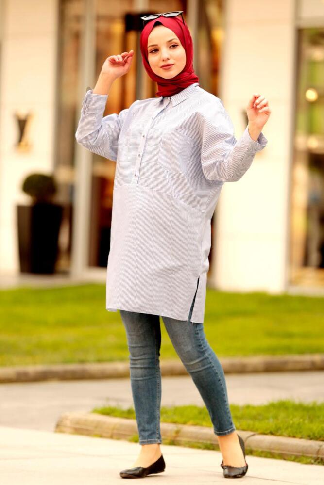 Bleu - Nayla Collection - Tunique Hijab 5445M - 1