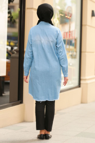 Bleu - Nayla Collection - Tunique Hijab - 5593M - Thumbnail