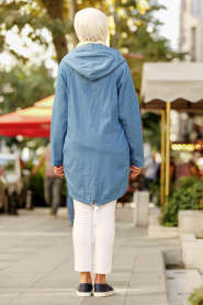 Bleu - Neva Style - Manteau Hijab 53880M - Thumbnail