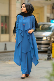 Bleu - New Kenza - Combination Hijab 51131M - Thumbnail