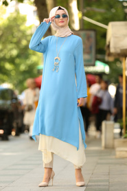 Bleu- New Kenza - Tunique Hijab 2172M - Thumbnail