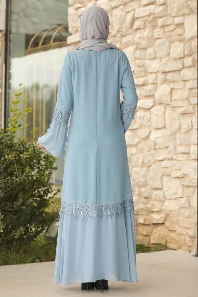 Bleu - Tesettürlü Abiye Elbise - Robe de Soirée Hijab - 39250M - 2