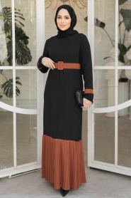 Blok Renkli Siyah Tesettür Elbise 51954S - Thumbnail