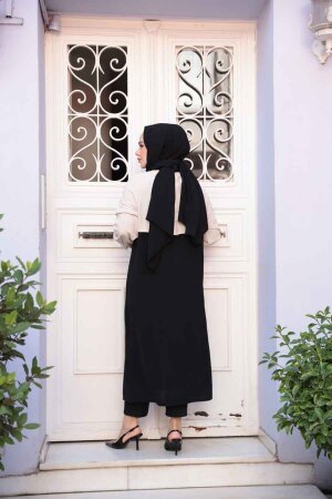 Blok Renkli Siyah Tesettür Hırka 15200S - 4