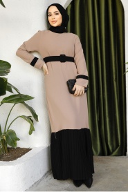 Blok Renkli Vizon Tesettür Elbise 51954V - Thumbnail