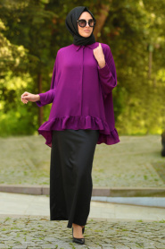 Blouse - Purple Hijab Blouse 52630MOR - Thumbnail