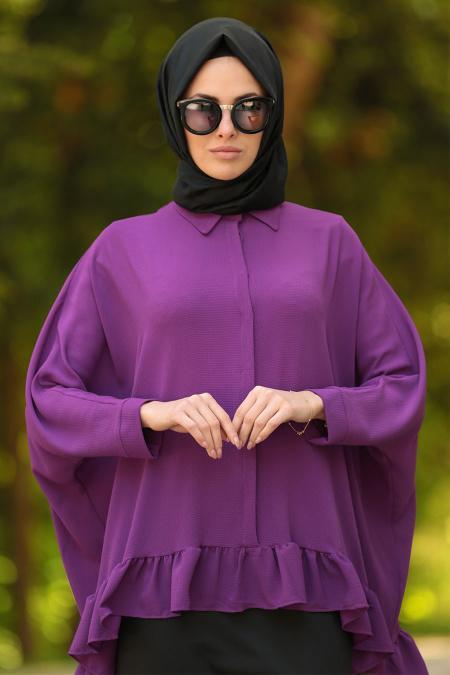 Blouse - Purple Hijab Blouse 52630MOR - 2